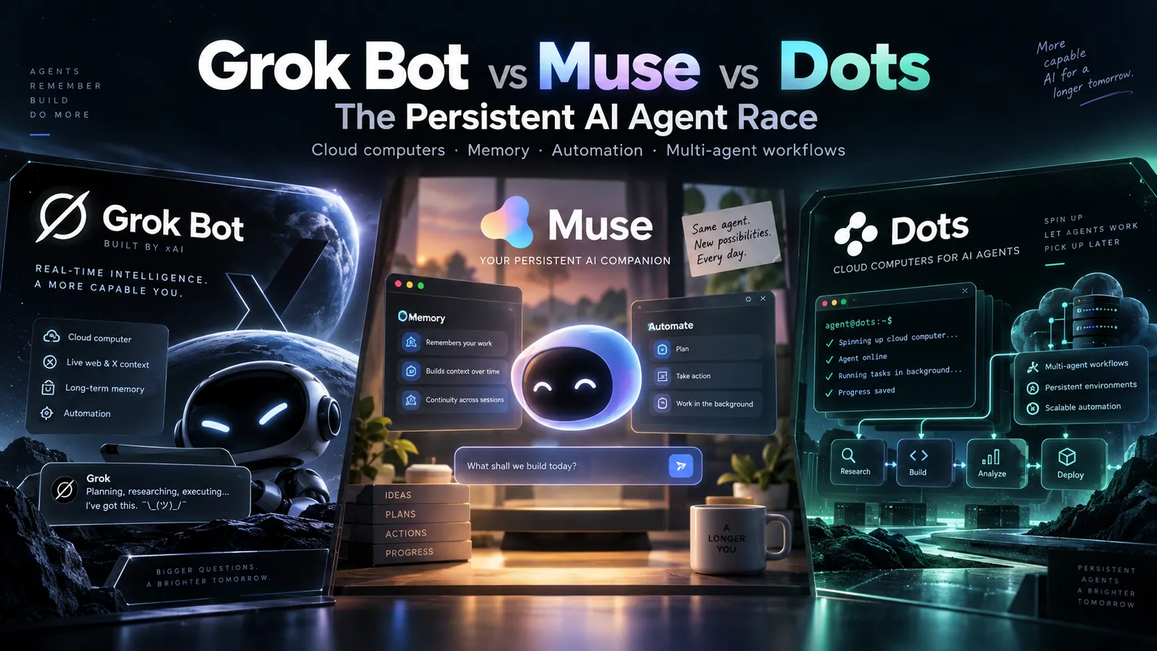 Grok Bot vs Muse vs Dots: Why the Persistent AI Agent Race Is Bigger Than a Cloud VM