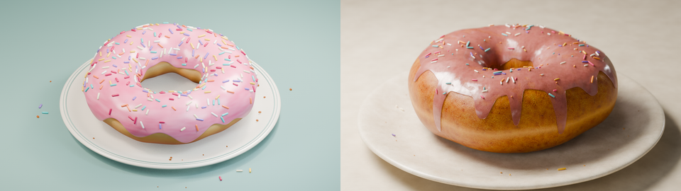 First EEVEE donut on the left and the revised Cycles donut on the right